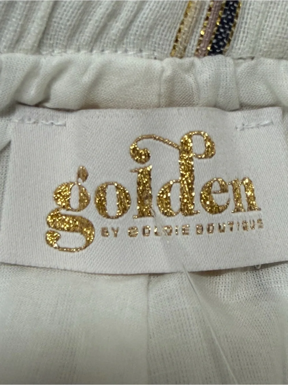 Golden size Large Women’s White Multicolor Striped Paperbag Waist Shorts NWT